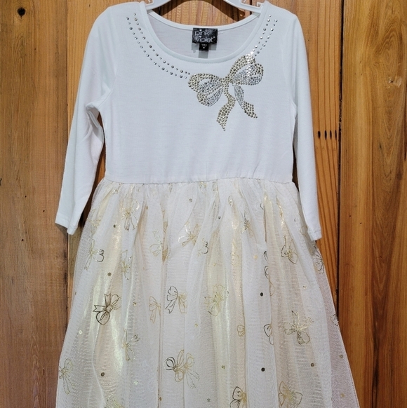 pink &violet Other - Elegant White and Gold Kids Dress